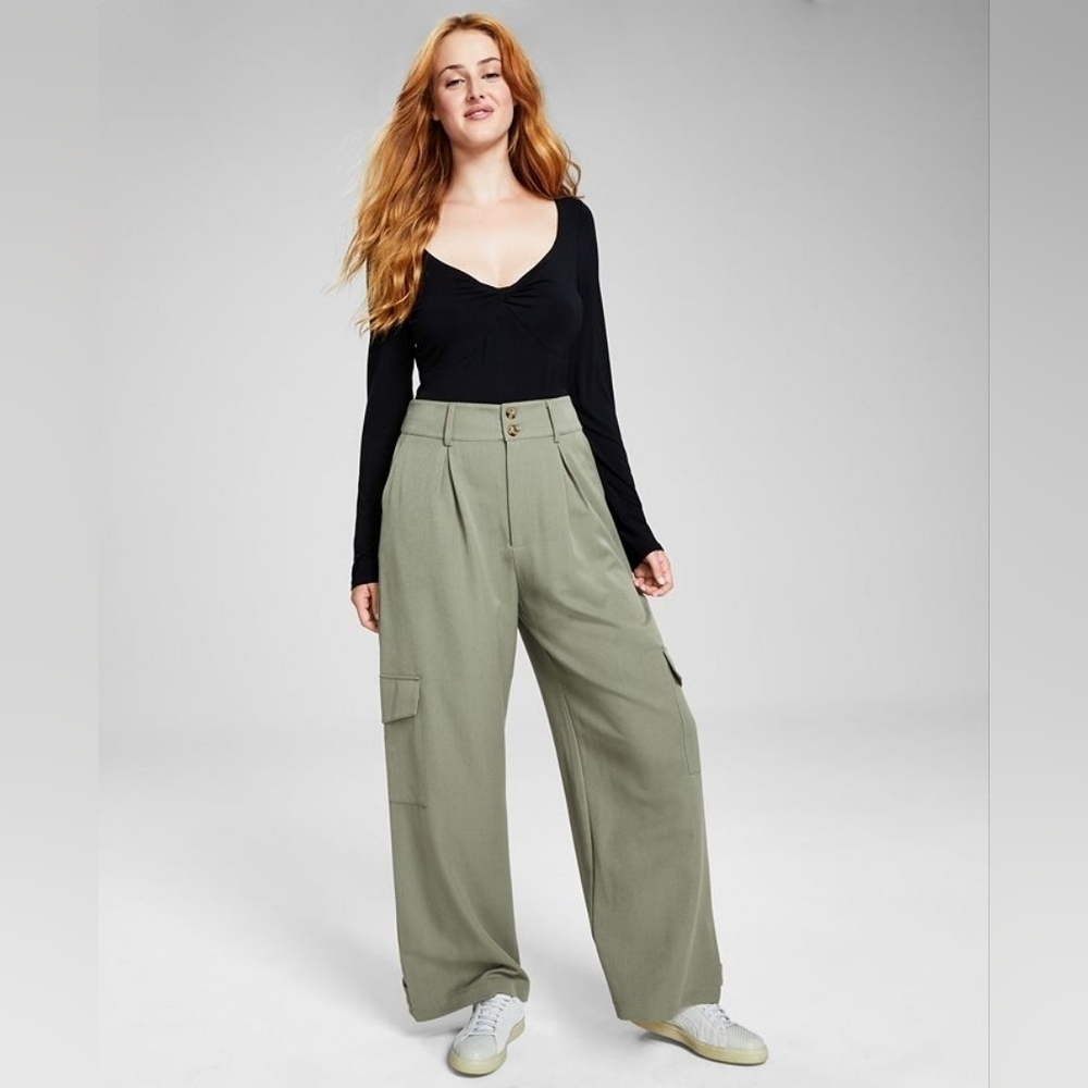 And Now This Olive Green Wide Leg Cargo Pants Large - Picture 2 of 15